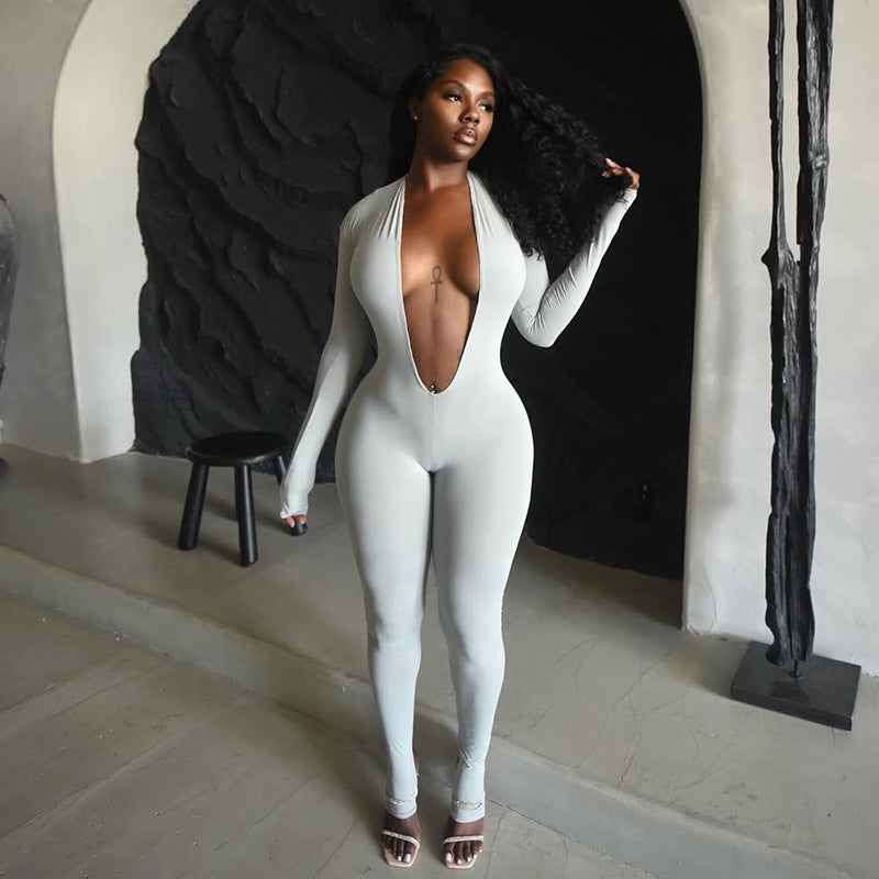 Women'S Stylish Sexy Deep V Backless Jumpsuit
