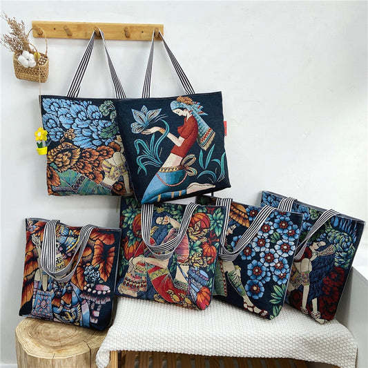 Fashionable Women’s Canvas Tote Bag Multi-Color Retro Style