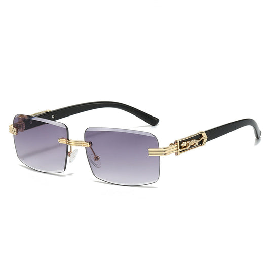 Trendy Square Rimless Sunglasses with Leopard Pattern