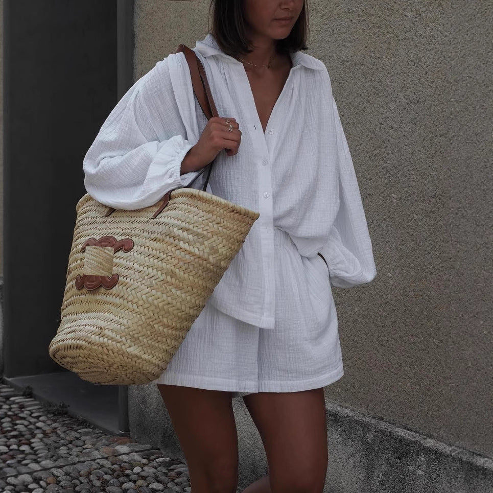 Fashionable Women's Casual Shirt and Shorts Set