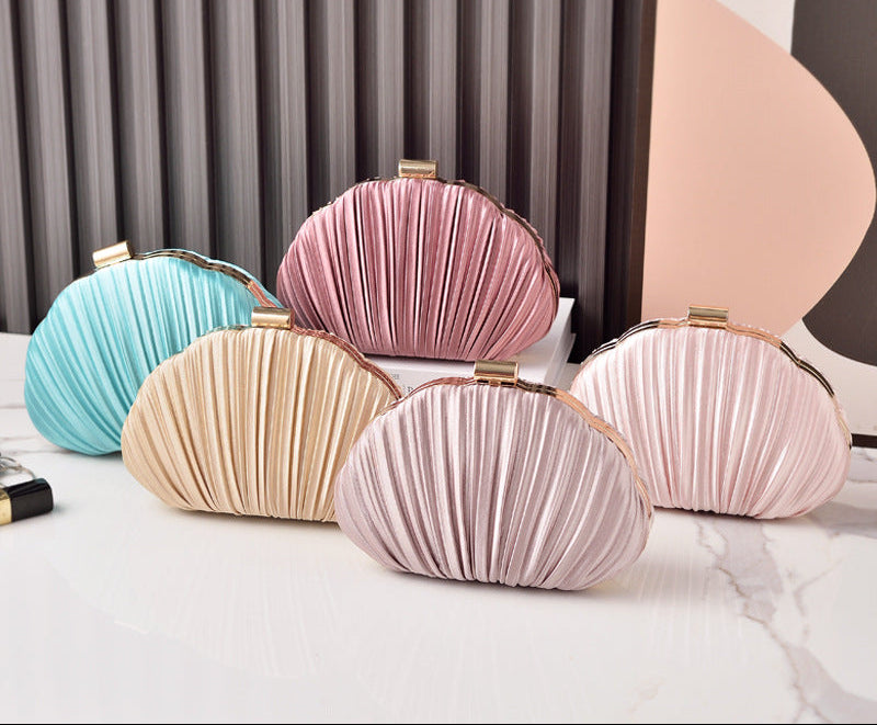 Shell-Shaped Clutch Evening Bag with Ruffles