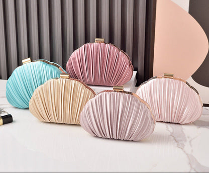 Shell-Shaped Clutch Evening Bag with Ruffles