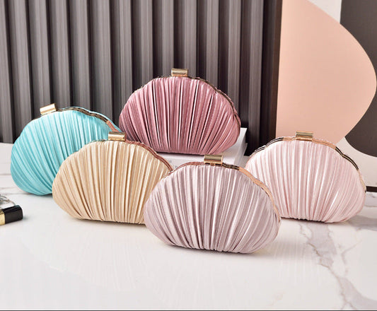 Shell-Shaped Clutch Evening Bag with Ruffles