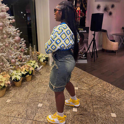 Women'S Vintage High-Waisted Denim Shorts With Frayed Hem