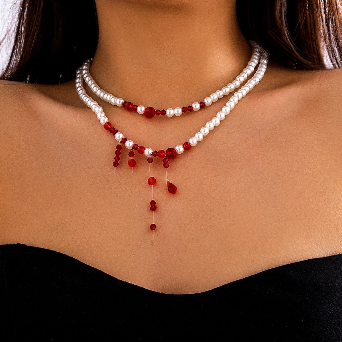 Gothic Pearl Choker Necklace Creative Halloween Design