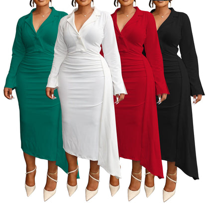 Fashionable Sexy V-Neck Color Block Irregular Dress