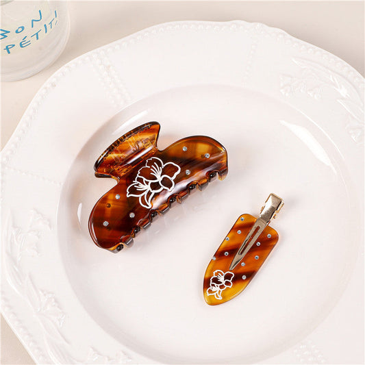 Flower Print Rhinestone Hair Claw Clips