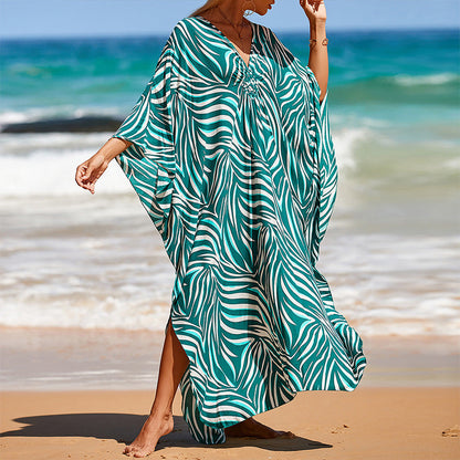 Summer Cotton Printed Beach Blouse Vacation Casual Bikini Sunscreen Beach Skirt