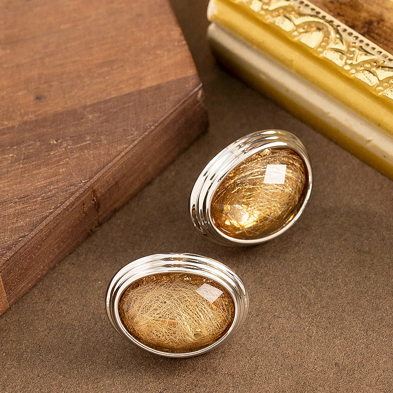 Geometric Oval Resin Earrings With 925 Silver Posts - Fashionable Luxury For Women