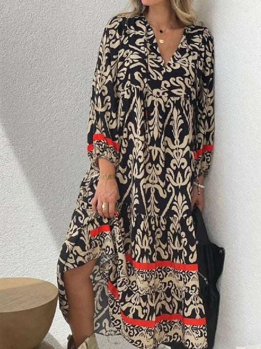 Women'S Casual Straight Length Dress Fragmented Flower Print Street Dress Outdoor Daily Long Sleeve V-Neck