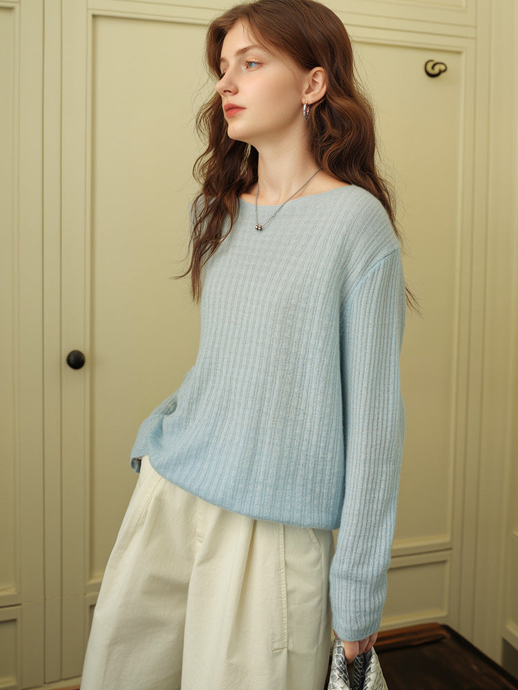 Elegant Round Neck Cashmere Sweater Soft Warm Fall Winter Knitwear