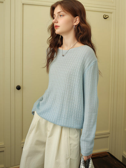 Elegant Round Neck Cashmere Sweater Soft Warm Fall Winter Knitwear