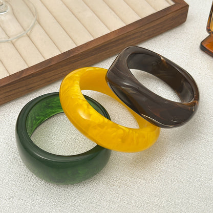 Vintage Resin Ombre Wide Cuff Bracelet Unique Geometric Hand Jewelry