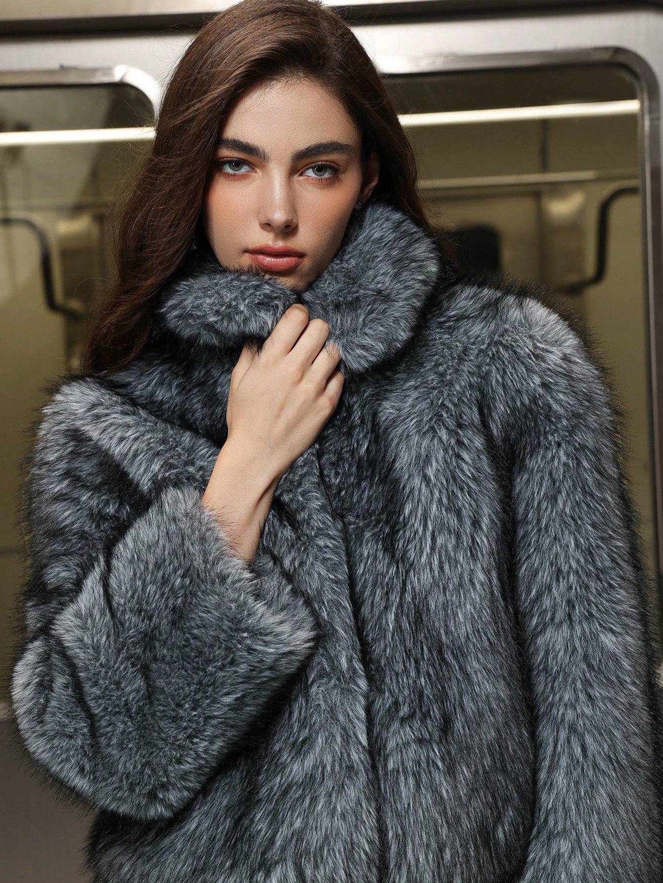 Faux Fur Collared Warm Coat for Women