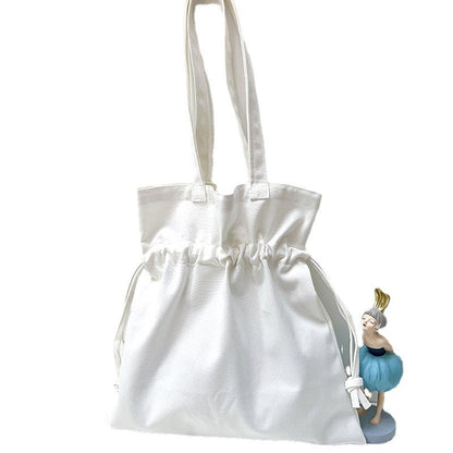 Simple Drawstring Canvas Shoulder Bag for Women