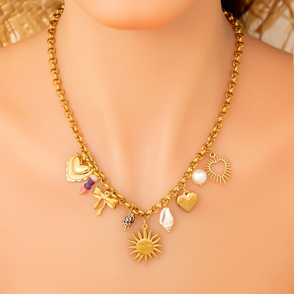 Sun Pendant Stainless Steel Lock Necklace for Women
