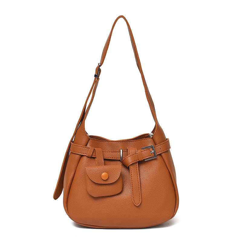 Trendy Shoulder Bag with Litchi Texture and Decorative Strap