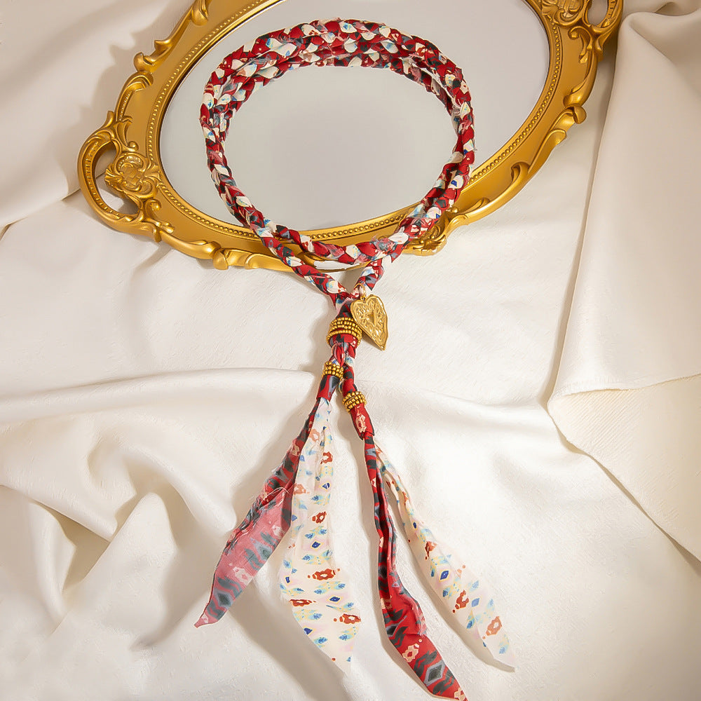 Handmade Floral Print Necklace with Silk Scarf