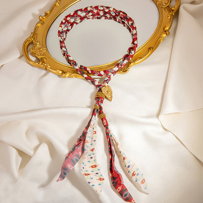 Handmade Floral Print Necklace with Silk Scarf