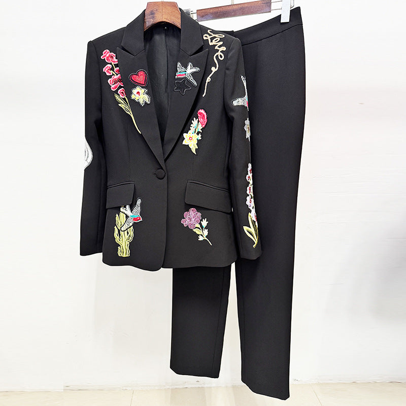 Fashion Beaded Embellished Blazer And Trousers Set