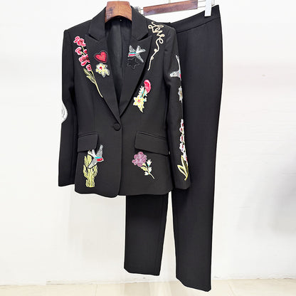 Fashion Beaded Embellished Blazer And Trousers Set