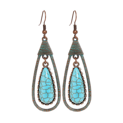 Bohemian Style Geometric Turquoise Tassel Earrings Set