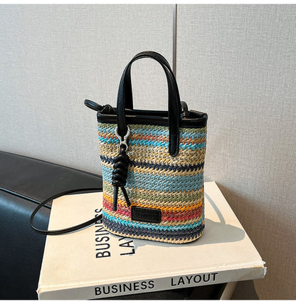 Rainbow Woven Tote Bag Stylish Summer Crossbody Bag