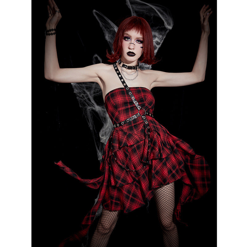 Trendy Plaid Midi Dress Stylish Strapless Dress