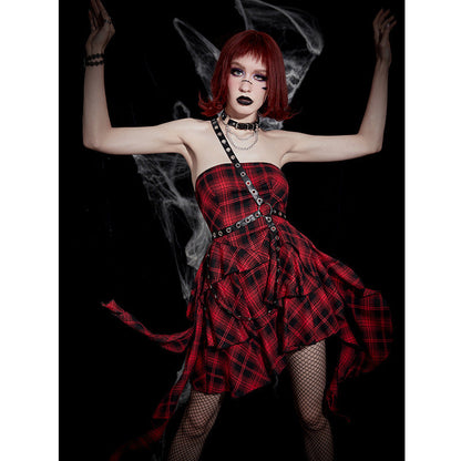 Trendy Plaid Midi Dress Stylish Strapless Dress