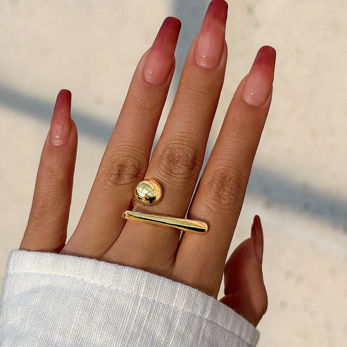 French Butterfly Ring Metal Glossy Double-Finger Fashion Ring
