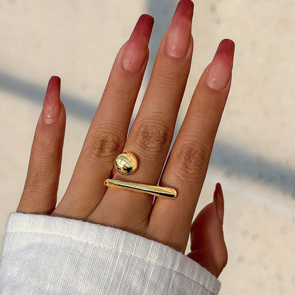 French Butterfly Ring Metal Glossy Double-Finger Fashion Ring