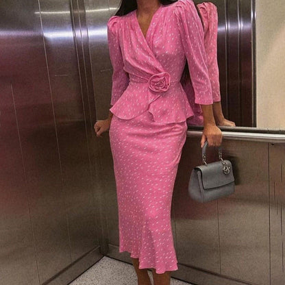 Fashionable V-Neck Long Sleeve Top and Bodycon Skirt Set