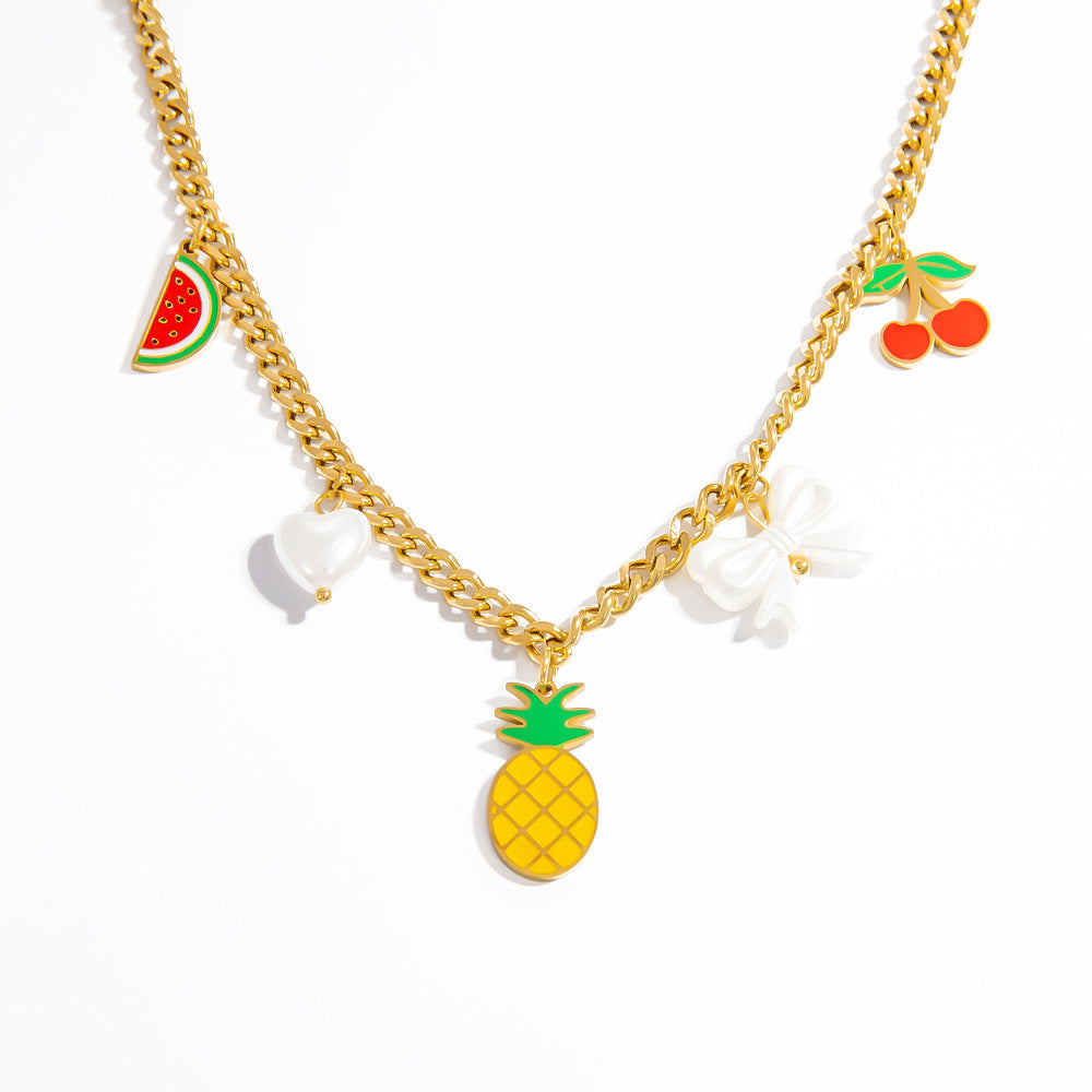 Elegant Stainless Steel Fruit Pendant Necklace for Women