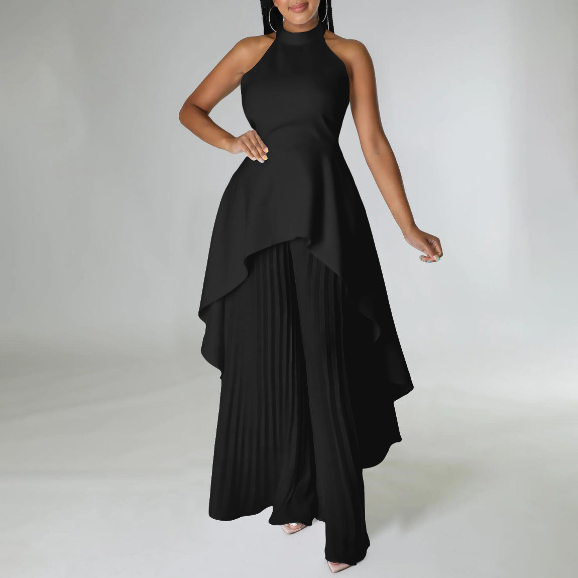 Fashionable Casual Two-Piece Set With Backless Top And Wide-Leg Pants