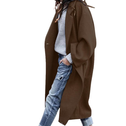 Long Elegant Solid Color Wool Blend Coat