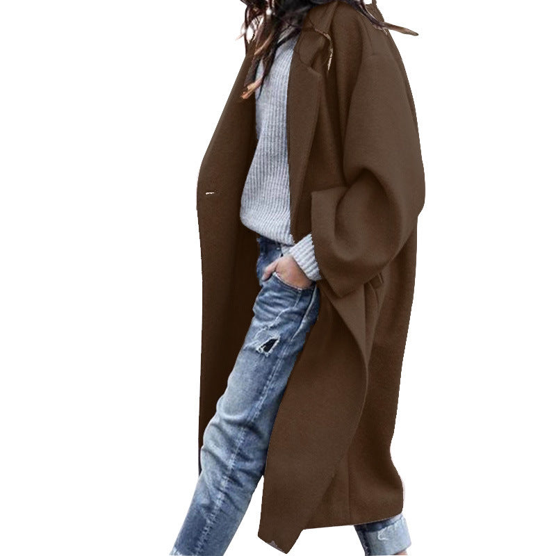 Casual Long Coat Elegant Solid Color Warm Wool Blend Outerwear