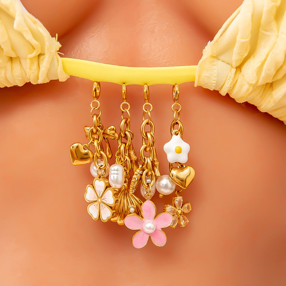 Stainless Steel Bikini Clips with Flower Pearl Pendant DIY Jewelry