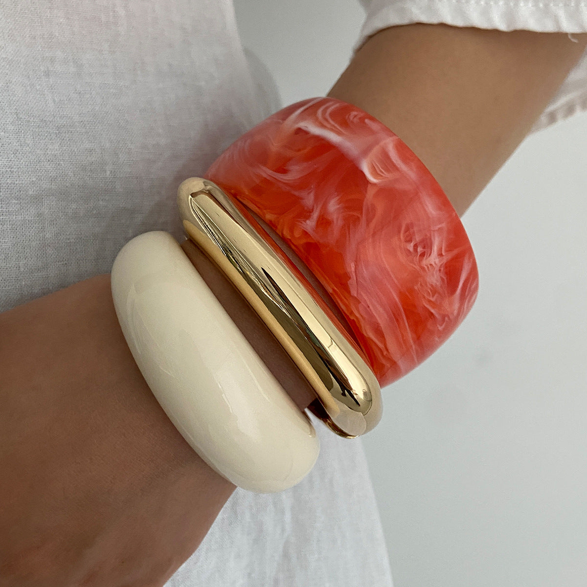 Creative Colorful Gradient Wide Cuff Bracelet Retro Metal Bangle