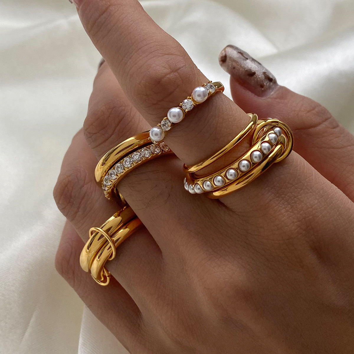Pearl Zircon Layered Single Ring