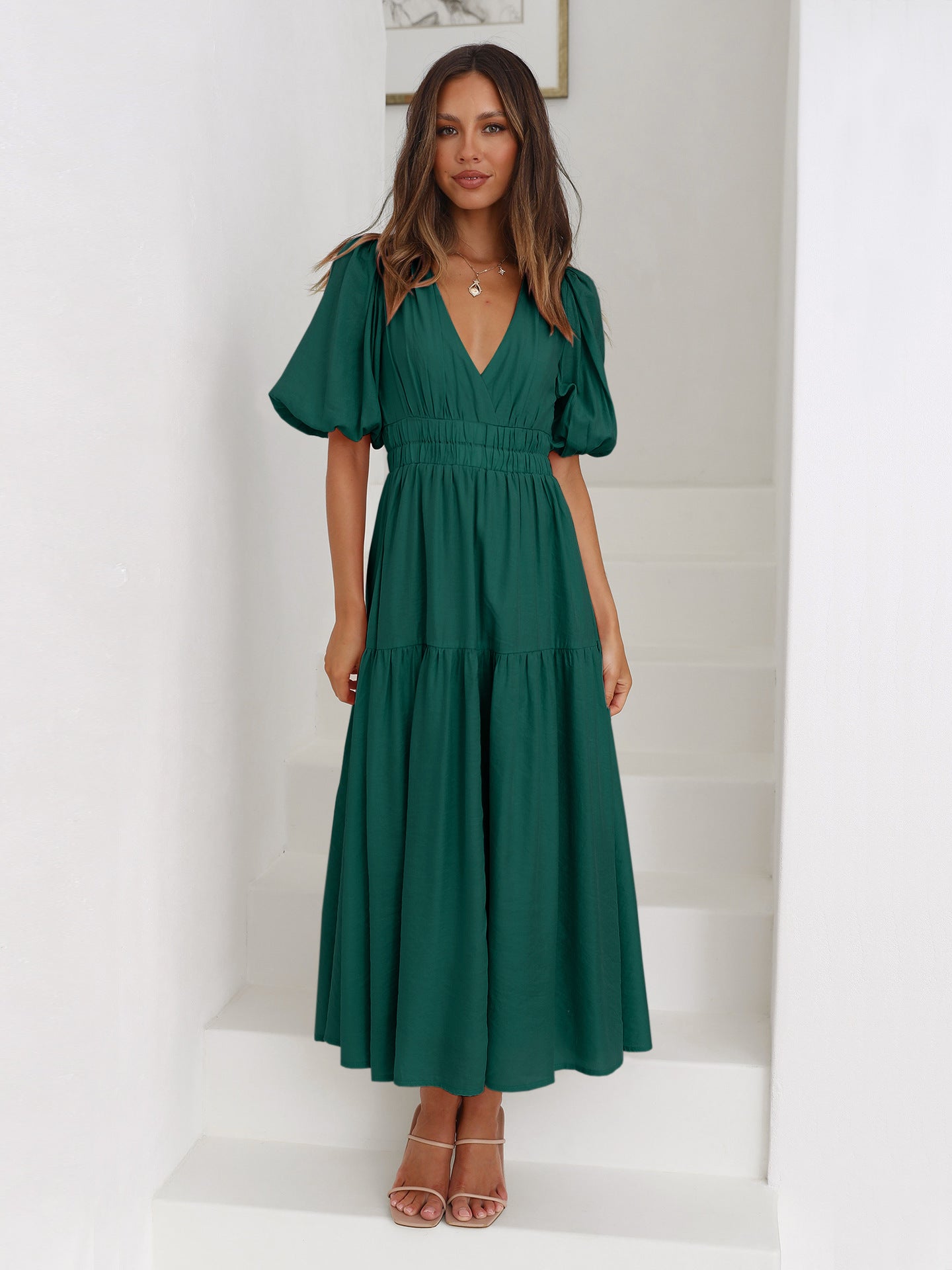 Elegant Ruffle Detail Evening Gown in Various Colors