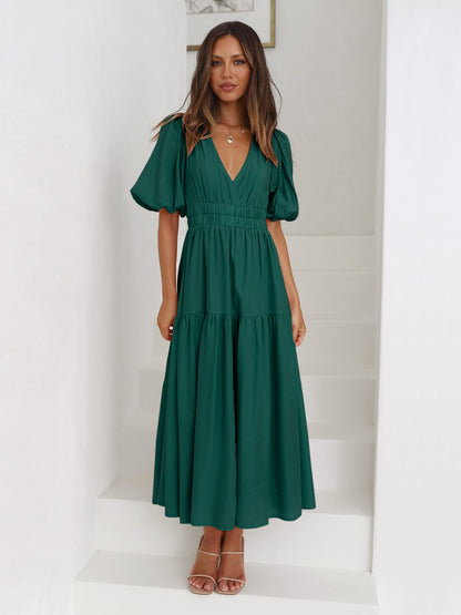 Elegant Ruffle Detail Evening Gown in Various Colors