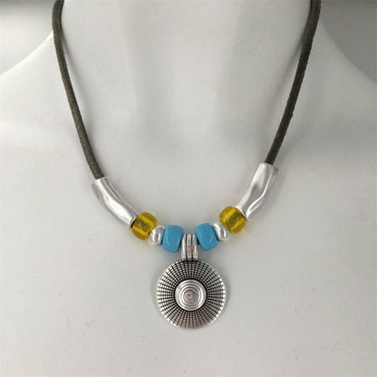 New Turquoise Round Necklace Alloy Round Brand Ccb Beaded Wax Rope Chain Punk Necklace
