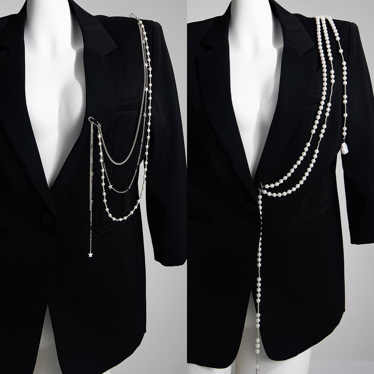 Creative Imitation Pearl Tassel Brooch Chain Pin Stylish Ins Star Pendant