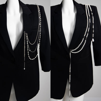 Creative Imitation Pearl Tassel Brooch Chain Pin Stylish Ins Star Pendant
