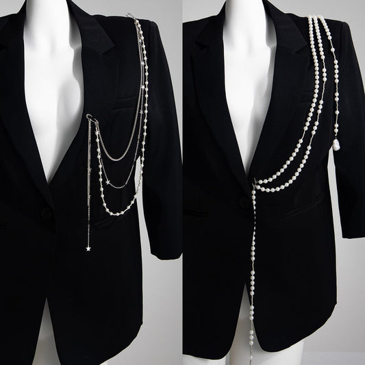 Creative Imitation Pearl Tassel Brooch Chain Pin Stylish Ins Star Pendant
