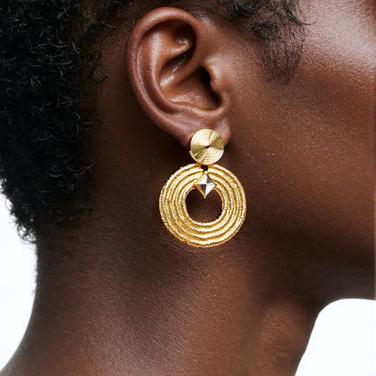 Trendy Vintage Circle Earrings with Rhinestones in Stainless Steel