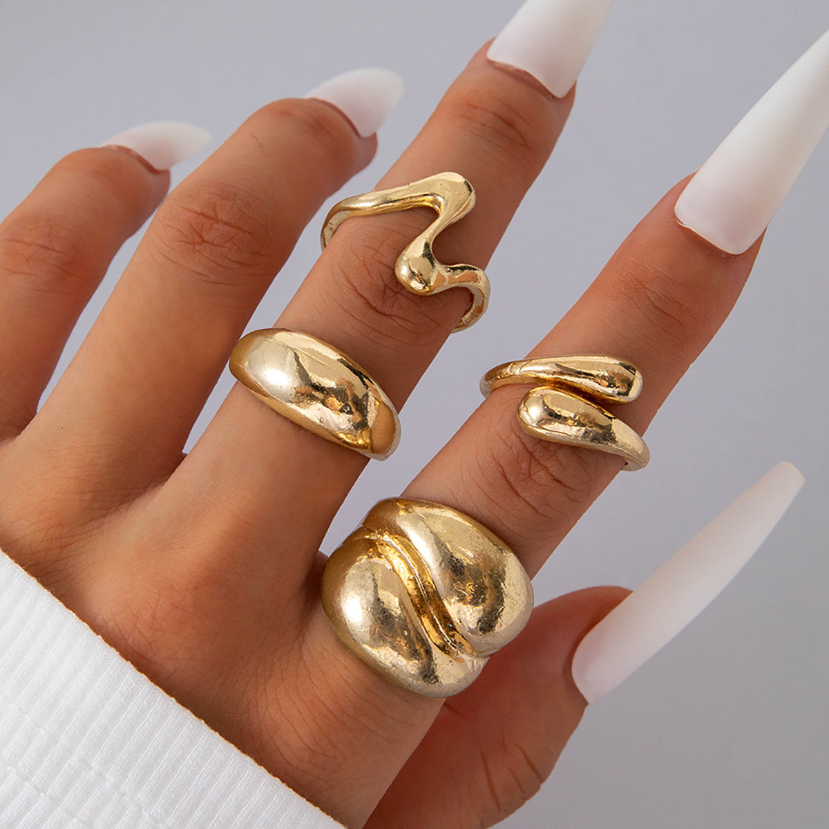 Geometric Metal Lava Line Open Ring Set - 4 Pieces