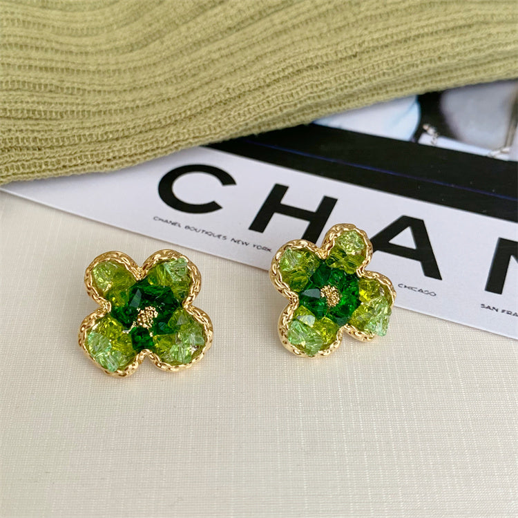 Floral Earrings Design Sense High-End Stud Earrings Fresh Green Earrings Women
