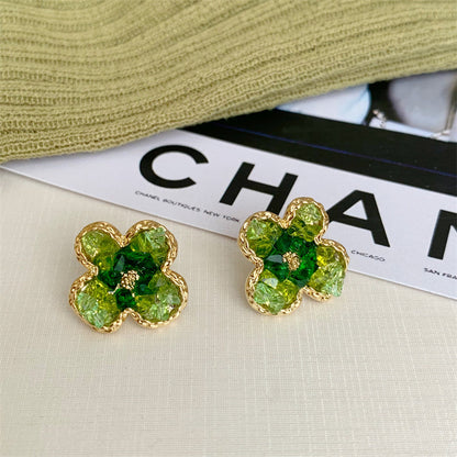 Floral Earrings Design Sense High-End Stud Earrings Fresh Green Earrings Women