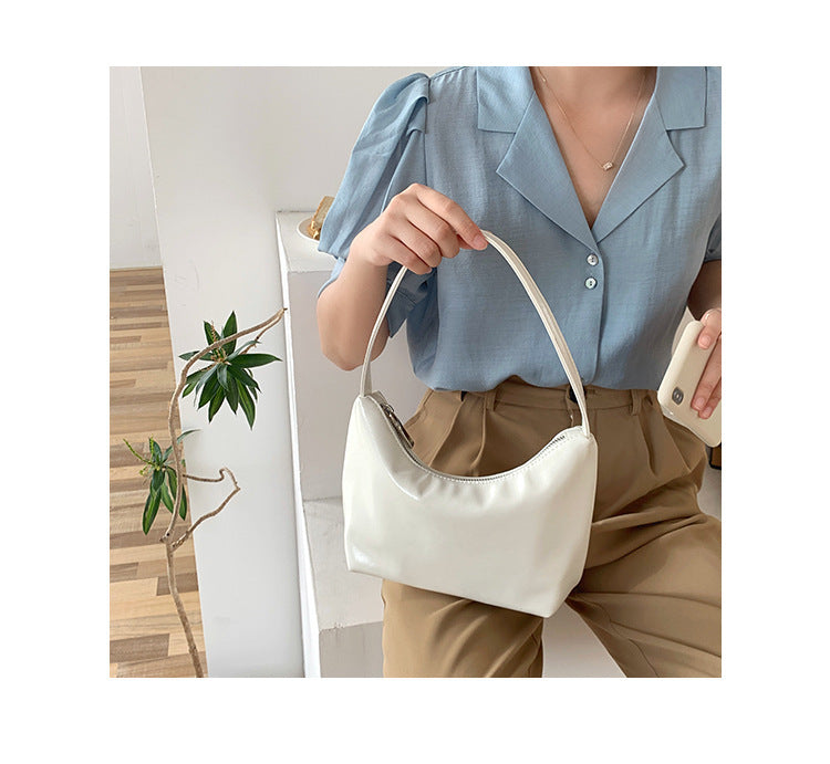 Minimalist Solid Color Leather Shoulder Bag